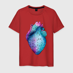Мужская футболка хлопок с принтом Сердце как космос в Новосибирске, 100% хлопок | прямой крой, круглый вырез горловины, длина до линии бедер, слегка спущенное плечо. | 