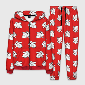 Мужской костюм 3D с принтом Секс кролики на красном в Петрозаводске, 100% полиэстер | Манжеты и пояс оформлены тканевой резинкой, двухслойный капюшон со шнурком для регулировки, карманы спереди | 