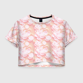Женская футболка Crop-top 3D с принтом Узор с цветами в розовых оттенках в Курске, 100% полиэстер | круглая горловина, длина футболки до линии талии, рукава с отворотами | 
