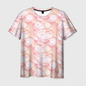 Мужская футболка 3D с принтом Абстрактный узор с цветами в розовых оттенках , 100% полиэфир | прямой крой, круглый вырез горловины, длина до линии бедер | 