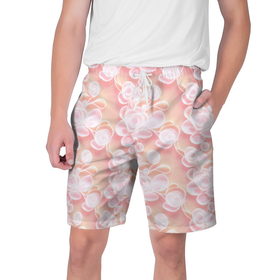 Мужские шорты 3D с принтом Абстрактный узор с цветами в розовых оттенках ,  полиэстер 100% | прямой крой, два кармана без застежек по бокам. Мягкая трикотажная резинка на поясе, внутри которой широкие завязки. Длина чуть выше колен | 