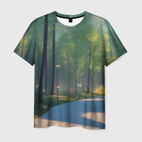 Мужская футболка 3D с принтом Солнечный день в парке , 100% полиэфир | прямой крой, круглый вырез горловины, длина до линии бедер | 