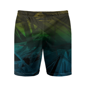 Мужские шорты спортивные с принтом Черный абстрактный узор на сине зеленом фоне в Курске,  |  | 