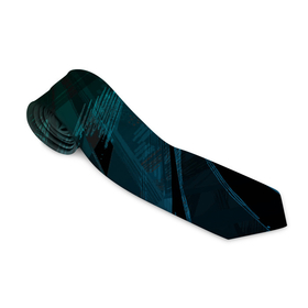 Галстук 3D с принтом Черный абстрактный узор на сине зеленом фоне в Курске, 100% полиэстер | Длина 148 см; Плотность 150-180 г/м2 | 