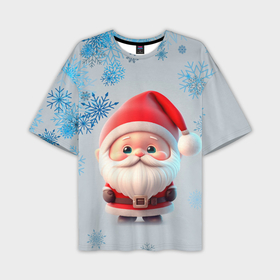 Мужская футболка oversize 3D с принтом Дед мороз и много снежинок ,  |  | Тематика изображения на принте: 