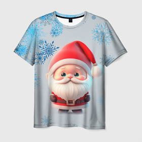 Мужская футболка 3D с принтом Дед мороз и много снежинок , 100% полиэфир | прямой крой, круглый вырез горловины, длина до линии бедер | 