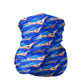 Бандана-труба 3D с принтом Плывущие девушки на синем , 100% полиэстер, ткань с особыми свойствами — Activecool | плотность 150‒180 г/м2; хорошо тянется, но сохраняет форму | 