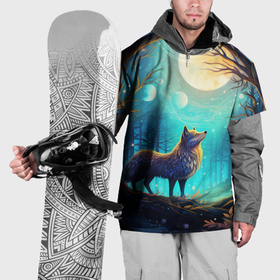 Накидка на куртку 3D с принтом Волк в ночном лесу в folk art стиле , 100% полиэстер |  | 