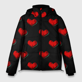 Мужская зимняя куртка 3D с принтом Красные сердца полигоны в Курске, верх — 100% полиэстер; подкладка — 100% полиэстер; утеплитель — 100% полиэстер | длина ниже бедра, свободный силуэт Оверсайз. Есть воротник-стойка, отстегивающийся капюшон и ветрозащитная планка. 

Боковые карманы с листочкой на кнопках и внутренний карман на молнии. | Тематика изображения на принте: 