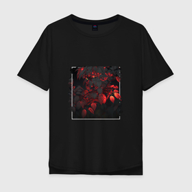 Мужская футболка хлопок Oversize с принтом Луч красных листьев в темноте в Петрозаводске, 100% хлопок | свободный крой, круглый ворот, “спинка” длиннее передней части | Тематика изображения на принте: 