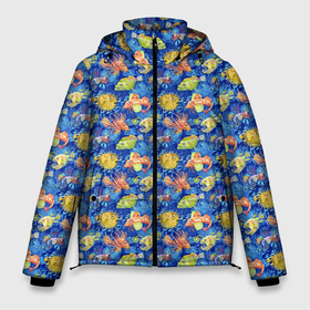 Мужская зимняя куртка 3D с принтом Смешные рыбы в Кировске, верх — 100% полиэстер; подкладка — 100% полиэстер; утеплитель — 100% полиэстер | длина ниже бедра, свободный силуэт Оверсайз. Есть воротник-стойка, отстегивающийся капюшон и ветрозащитная планка. 

Боковые карманы с листочкой на кнопках и внутренний карман на молнии. | Тематика изображения на принте: 