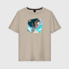 Женская футболка хлопок Oversize с принтом Дуновение ветра души   милая аниме девушка в Белгороде, 100% хлопок | свободный крой, круглый ворот, спущенный рукав, длина до линии бедер
 | 