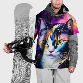 Накидка на куртку 3D с принтом Живописный космический портрет трехцветной кошки в Тюмени, 100% полиэстер |  | Тематика изображения на принте: 
