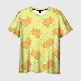 Мужская футболка 3D с принтом Апельсин, лайм и лимон в Тюмени, 100% полиэфир | прямой крой, круглый вырез горловины, длина до линии бедер | 
