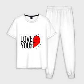 Мужская пижама хлопок с принтом Love you sunny в Новосибирске, 100% хлопок | брюки и футболка прямого кроя, без карманов, на брюках мягкая резинка на поясе и по низу штанин
 | 