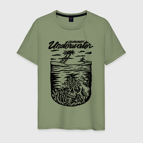 Мужская футболка хлопок с принтом Лето под водой в Тюмени, 100% хлопок | прямой крой, круглый вырез горловины, длина до линии бедер, слегка спущенное плечо. | Тематика изображения на принте: 
