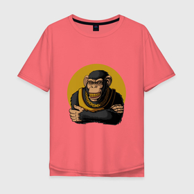Мужская футболка хлопок Oversize с принтом Реальный шимпанзе в Кировске, 100% хлопок | свободный крой, круглый ворот, “спинка” длиннее передней части | 