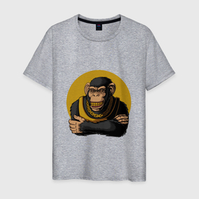 Мужская футболка хлопок с принтом Реальный шимпанзе в Белгороде, 100% хлопок | прямой крой, круглый вырез горловины, длина до линии бедер, слегка спущенное плечо. | 