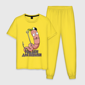 Мужская пижама хлопок с принтом Червяк для рыбалки в Тюмени, 100% хлопок | брюки и футболка прямого кроя, без карманов, на брюках мягкая резинка на поясе и по низу штанин
 | 