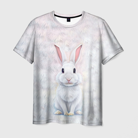 Мужская футболка 3D с принтом Белый и пушистый в Белгороде, 100% полиэфир | прямой крой, круглый вырез горловины, длина до линии бедер | 