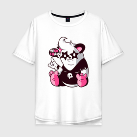 Мужская футболка хлопок Oversize с принтом Панда с жестом рок в Новосибирске, 100% хлопок | свободный крой, круглый ворот, “спинка” длиннее передней части | Тематика изображения на принте: 