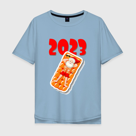 Мужская футболка хлопок Oversize с принтом Новогодний дед на чиле в Петрозаводске, 100% хлопок | свободный крой, круглый ворот, “спинка” длиннее передней части | 