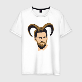 Мужская футболка хлопок с принтом Messi goat , 100% хлопок | прямой крой, круглый вырез горловины, длина до линии бедер, слегка спущенное плечо. | 