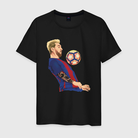 Мужская футболка хлопок с принтом Messi Barcelona в Екатеринбурге, 100% хлопок | прямой крой, круглый вырез горловины, длина до линии бедер, слегка спущенное плечо. | 