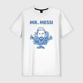 Мужская футболка хлопок Slim с принтом Мистер Месси в Тюмени, 92% хлопок, 8% лайкра | приталенный силуэт, круглый вырез ворота, длина до линии бедра, короткий рукав | Тематика изображения на принте: 
