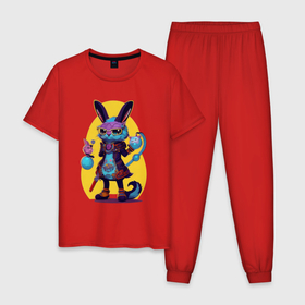 Мужская пижама хлопок с принтом Кролик коллекционер в Кировске, 100% хлопок | брюки и футболка прямого кроя, без карманов, на брюках мягкая резинка на поясе и по низу штанин
 | 