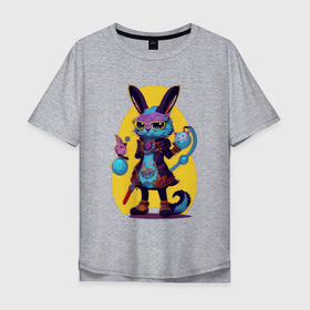 Мужская футболка хлопок Oversize с принтом Кролик коллекционер в Кировске, 100% хлопок | свободный крой, круглый ворот, “спинка” длиннее передней части | 