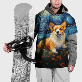 Накидка на куртку 3D с принтом Корги в стиле Ван Гога в Екатеринбурге, 100% полиэстер |  | Тематика изображения на принте: 