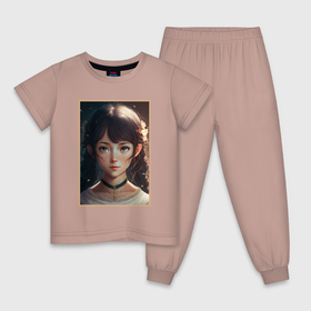 Детская пижама хлопок с принтом Прелестная девочка с лепестками цветов в Петрозаводске, 100% хлопок |  брюки и футболка прямого кроя, без карманов, на брюках мягкая резинка на поясе и по низу штанин
 | 