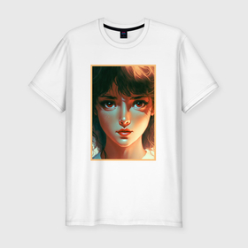 Мужская футболка хлопок Slim с принтом Чарующий портрет девушки в Екатеринбурге, 92% хлопок, 8% лайкра | приталенный силуэт, круглый вырез ворота, длина до линии бедра, короткий рукав | 