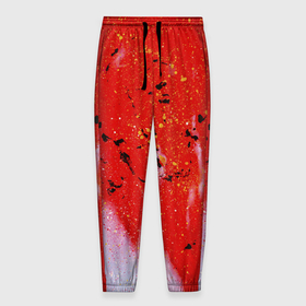 Мужские брюки 3D с принтом Красные блёстки и туман и белые краски , 100% полиэстер | манжеты по низу, эластичный пояс регулируется шнурком, по бокам два кармана без застежек, внутренняя часть кармана из мелкой сетки | 