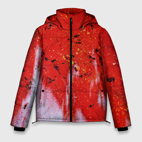 Мужская зимняя куртка 3D с принтом Красные блёстки и туман и белые краски , верх — 100% полиэстер; подкладка — 100% полиэстер; утеплитель — 100% полиэстер | длина ниже бедра, свободный силуэт Оверсайз. Есть воротник-стойка, отстегивающийся капюшон и ветрозащитная планка. 

Боковые карманы с листочкой на кнопках и внутренний карман на молнии. | 