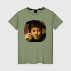 Женская футболка хлопок с принтом Картина ренессанса   мужчина в задумчивости в Петрозаводске, 100% хлопок | прямой крой, круглый вырез горловины, длина до линии бедер, слегка спущенное плечо | 