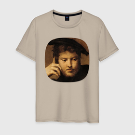 Мужская футболка хлопок с принтом Картина ренессанса   мужчина в задумчивости в Курске, 100% хлопок | прямой крой, круглый вырез горловины, длина до линии бедер, слегка спущенное плечо. | 