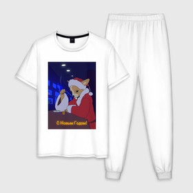 Мужская пижама хлопок с принтом Bad Santa чихуахуа в Екатеринбурге, 100% хлопок | брюки и футболка прямого кроя, без карманов, на брюках мягкая резинка на поясе и по низу штанин
 | 