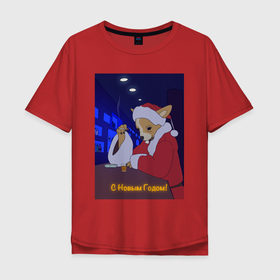 Мужская футболка хлопок Oversize с принтом Bad Santa чихуахуа в Тюмени, 100% хлопок | свободный крой, круглый ворот, “спинка” длиннее передней части | Тематика изображения на принте: 