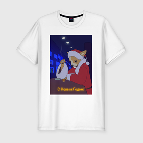 Мужская футболка хлопок Slim с принтом Bad Santa чихуахуа в Тюмени, 92% хлопок, 8% лайкра | приталенный силуэт, круглый вырез ворота, длина до линии бедра, короткий рукав | 
