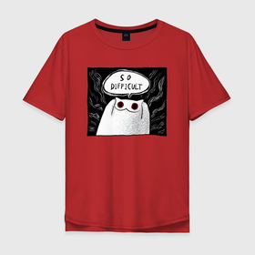 Мужская футболка хлопок Oversize с принтом Мрачный кот   слишком сложно в Кировске, 100% хлопок | свободный крой, круглый ворот, “спинка” длиннее передней части | 