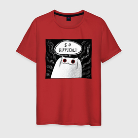 Мужская футболка хлопок с принтом Мрачный кот   слишком сложно в Санкт-Петербурге, 100% хлопок | прямой крой, круглый вырез горловины, длина до линии бедер, слегка спущенное плечо. | 