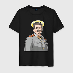 Мужская футболка хлопок с принтом Сталин с нимбом в Санкт-Петербурге, 100% хлопок | прямой крой, круглый вырез горловины, длина до линии бедер, слегка спущенное плечо. | 