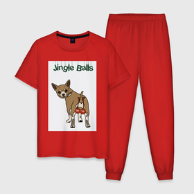 Мужская пижама хлопок с принтом Jingle Balls в Екатеринбурге, 100% хлопок | брюки и футболка прямого кроя, без карманов, на брюках мягкая резинка на поясе и по низу штанин
 | Тематика изображения на принте: 