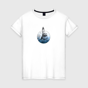 Женская футболка хлопок с принтом Одинокий маяк в Белгороде, 100% хлопок | прямой крой, круглый вырез горловины, длина до линии бедер, слегка спущенное плечо | 