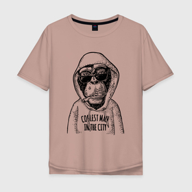 Мужская футболка хлопок Oversize с принтом Monkey hipster в Тюмени, 100% хлопок | свободный крой, круглый ворот, “спинка” длиннее передней части | Тематика изображения на принте: 