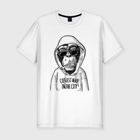 Мужская футболка хлопок Slim с принтом Monkey hipster в Тюмени, 92% хлопок, 8% лайкра | приталенный силуэт, круглый вырез ворота, длина до линии бедра, короткий рукав | Тематика изображения на принте: 