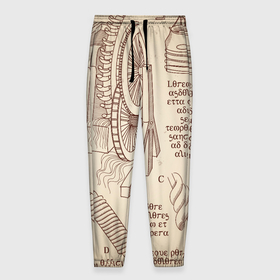 Мужские брюки 3D с принтом Чертежи машин Леонардо да Винчи в Новосибирске, 100% полиэстер | манжеты по низу, эластичный пояс регулируется шнурком, по бокам два кармана без застежек, внутренняя часть кармана из мелкой сетки | Тематика изображения на принте: 