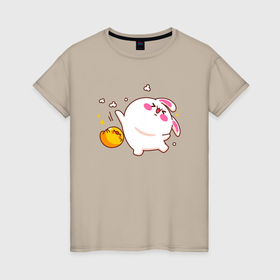 Женская футболка хлопок с принтом Зайчик и цыпленок в Тюмени, 100% хлопок | прямой крой, круглый вырез горловины, длина до линии бедер, слегка спущенное плечо | 